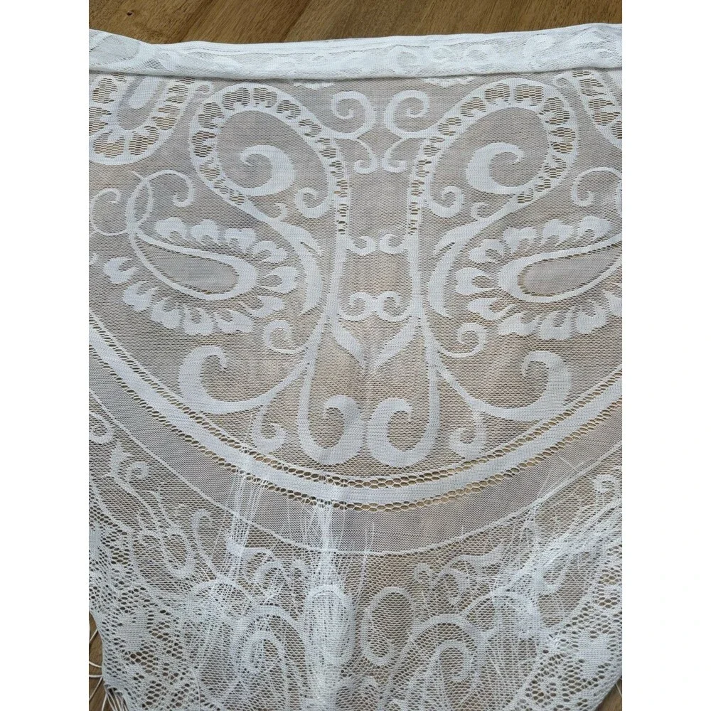 Vintage White Lace Fringe Boho Scarf 72x43” Shawl Bridal Festival Stevie Nicks
